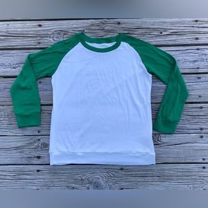 Ladies L Green White Raglan Vintage Look Team Jersey Baseball Top Knit Shirt